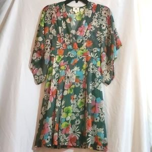 Cotton Candy Green Floral Sheer Tunic Dress M